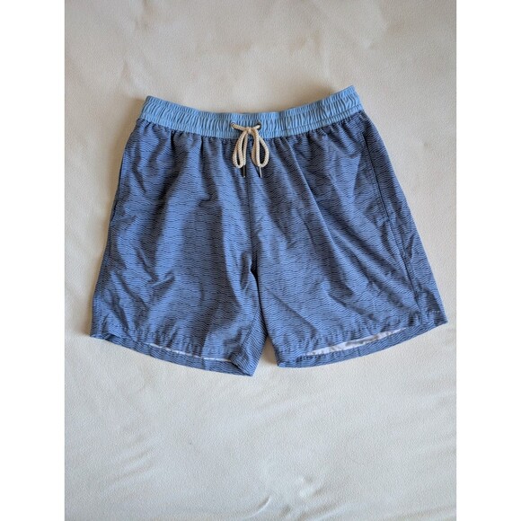 Fair Harbor Swim Shorts Mens XL Blue Wave Pattern Lined Drawstring Trunks Beach - Picture 1 of 9